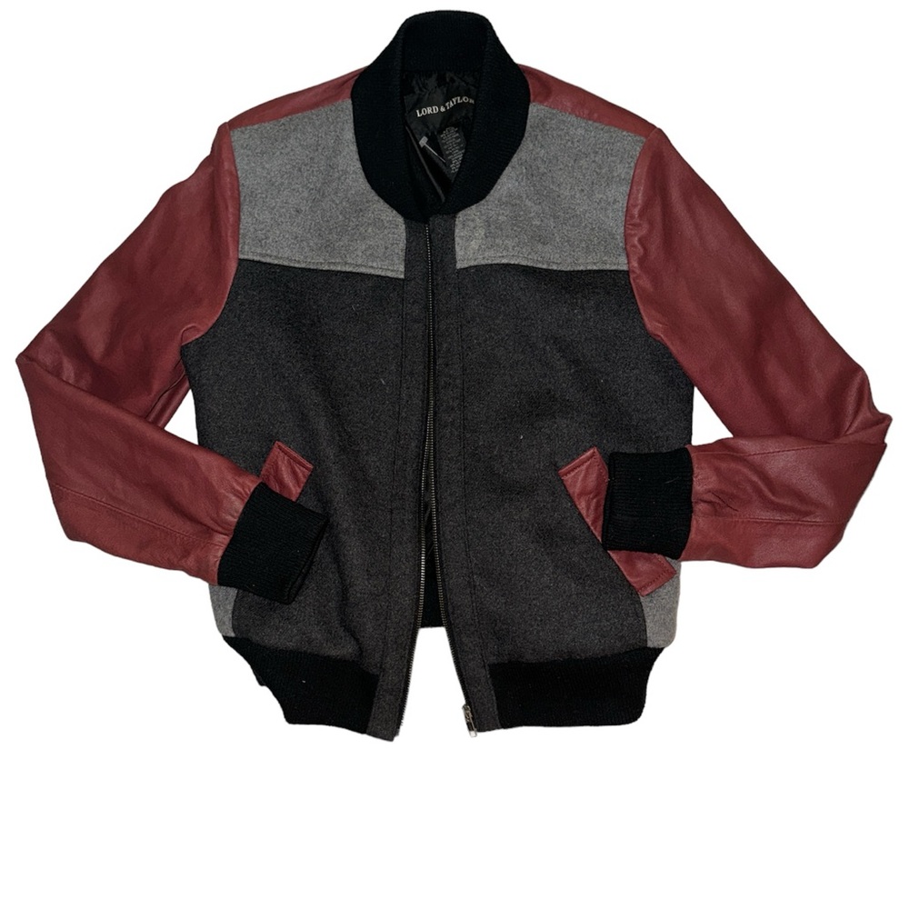 Lord & Taylor Men M Leather Wool Bomber Jacket Varsity